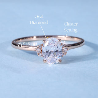 1.0CT Oval Cut Moissanite Diamond Cluster Engagement Ring