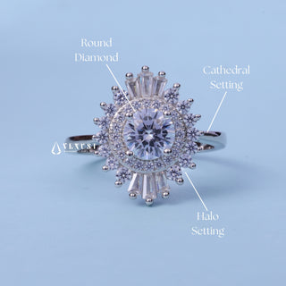 1.0CT Round Moissanite Diamond Halo Cluster Engagement Ring