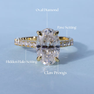 1.50CT Oval Cut Moissanite Diamond Hidden Halo Pave Engagement Ring