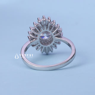 1.0CT Round Moissanite Diamond Halo Cluster Engagement Ring