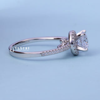 1.0CT Round Moissanite Diamond Halo Pave Engagement Ring