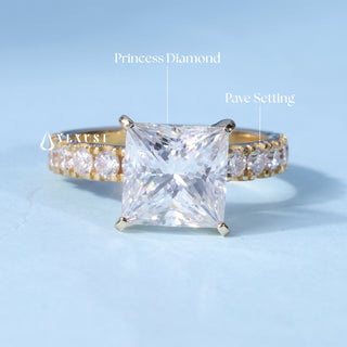 2.0CT Princess Moissanite Diamond Pave Engagement Rings