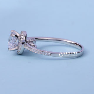 1.0CT Round Moissanite Diamond Halo Pave Engagement Ring