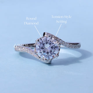 1.0CT Round Cut Moissanite Diamond Tension Style Pave Engagement Ring