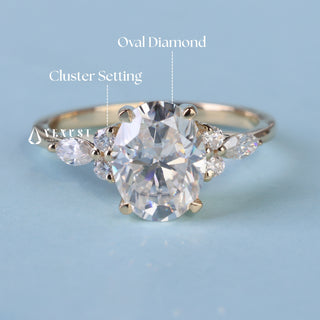1.50CT Oval Cut Moissanite Diamond Cluster Engagement Ring