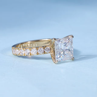 2.0CT Princess Moissanite Diamond Pave Engagement Rings