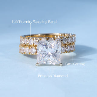 2.0ct Princess Moissanite Diamond Pave Engagement Ring With Wedding Band