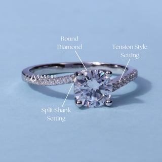0.50CT Round Moissanite Diamond Tension Style Pave Engagement Ring