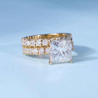 2.0ct Princess Moissanite Diamond Pave Engagement Ring With Wedding Band