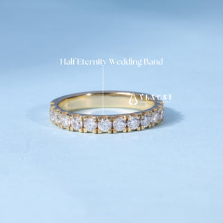Round Cut Half Eternity Pave Moissanite Diamond Wedding Band