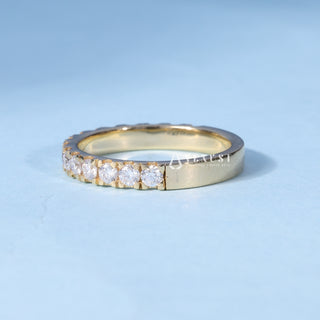 Round Cut Half Eternity Pave Moissanite Diamond Wedding Band