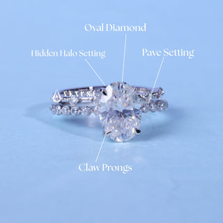 2.0CT Oval Cut Moissanite Diamond Hidden Halo Pave Engagement Ring With Wedding Band