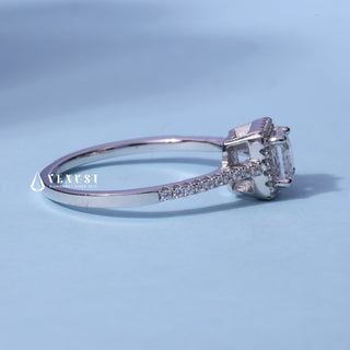 0.50CT Asscher Cut Moissanite Diamond Halo Pave Engagement Ring