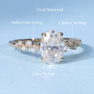 2.0CT Oval Cut Moissanite Diamond Hidden Halo Cluster Engagement Ring