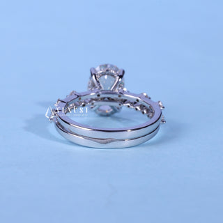 2.0CT Oval Cut Moissanite Diamond Hidden Halo Pave Engagement Ring With Wedding Band