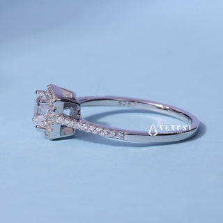 0.50CT Asscher Cut Moissanite Diamond Halo Pave Engagement Ring