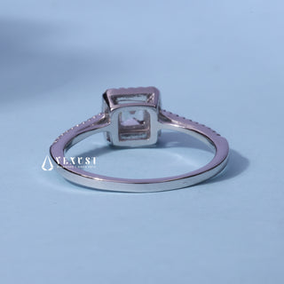 0.50CT Asscher Cut Moissanite Diamond Halo Pave Engagement Ring