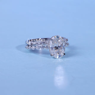 2.0CT Oval Cut Moissanite Diamond Hidden Halo Pave Engagement Ring With Wedding Band