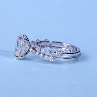 2.0CT Oval Cut Moissanite Diamond Hidden Halo Pave Engagement Ring With Wedding Band