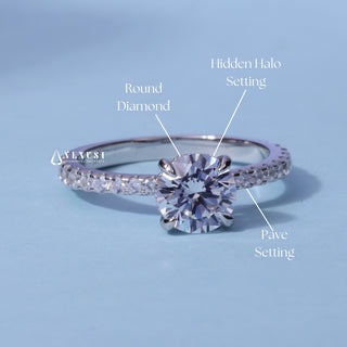 1.0CT Round Cut Moissanite Diamond Hidden Halo Pave Engagement Ring