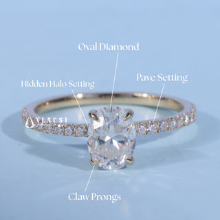 1.0CT Oval Cut Moissanite Diamond Pave Engagement Ring