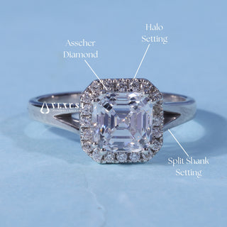 1.50CT Asscher Cut Moissanite Diamond Halo Split Shank Engagement Ring