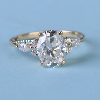 1.50CT Oval Cut Moissanite Diamond Cluster Engagement Ring