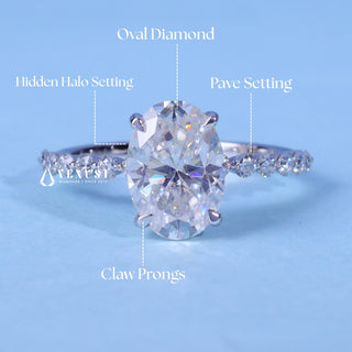 2.0CT Oval Cut Moissanite Diamond Hidden Halo Pave Engagement Ring
