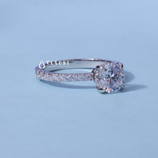 1.0CT Round Cut Moissanite Diamond Hidden Halo Pave Engagement Ring