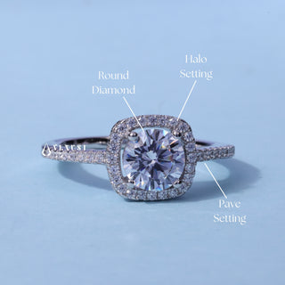 1.0CT Round Moissanite Diamond Halo Pave Engagement Ring