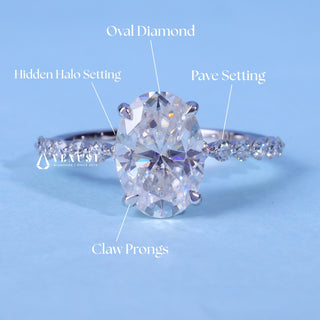 2.0CT Oval Cut Moissanite Diamond Hidden Halo Pave Engagement Ring
