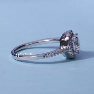1.0CT Round Moissanite Diamond Halo Pave Engagement Ring