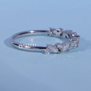 Round And Marquise Moissanite Diamond Cluster Wedding Band