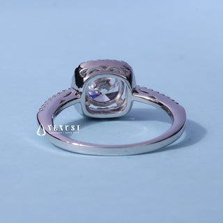 1.0CT Round Moissanite Diamond Halo Pave Engagement Ring