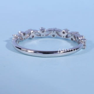 Round And Marquise Moissanite Diamond Cluster Wedding Band