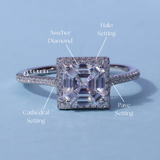 2.0CT Asscher Cut Moissanite Diamond Halo Pave Engagement Ring