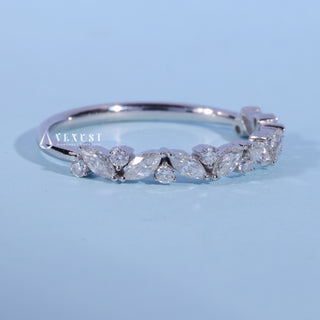 Round And Marquise Moissanite Diamond Cluster Wedding Band