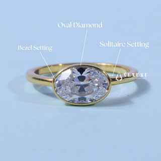 3.0CT Bezel Set Oval Moissanite Diamond East West Engagement Rings