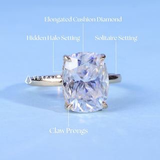 1.50CT Elongated Cushion Cut Moissanite Diamond Hidden Halo Solitaire Engagement Ring