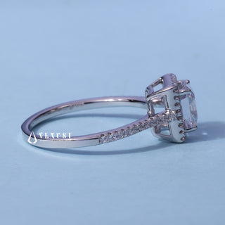 2.0CT Asscher Cut Moissanite Diamond Halo Pave Engagement Ring