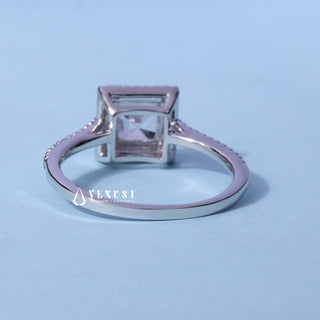 2.0CT Asscher Cut Moissanite Diamond Halo Pave Engagement Ring