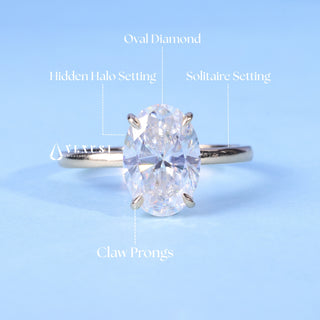 1.0CT Oval Cut Moissanite Diamond Hidden Halo Solitaire Engagement Ring