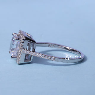 2.0CT Asscher Cut Moissanite Diamond Halo Pave Engagement Ring