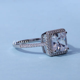 2.0CT Asscher Cut Moissanite Diamond Halo Pave Engagement Ring