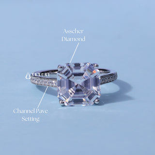 2.0CT Asscher Moissanite Diamond Channel Pave Engagement Ring
