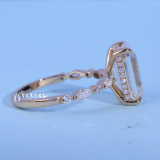 1.50CT Emerald Cut Moissanite Diamond Hidden Halo Pave Engagement Ring