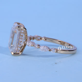 1.50CT Emerald Cut Moissanite Diamond Hidden Halo Pave Engagement Ring
