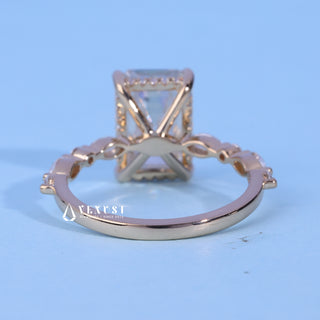 1.50CT Emerald Cut Moissanite Diamond Hidden Halo Pave Engagement Ring