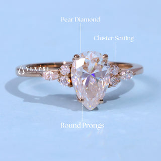 1.0CT Pear Cut Moissanite Diamond Cluster Engagement Ring