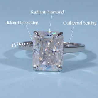 3.0CT Radiant Moissanite Diamond Hidden Halo Cathedral Engagement Ring